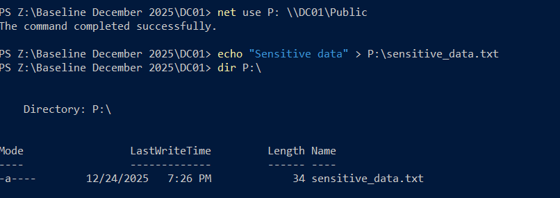 Creating a file on DC01.