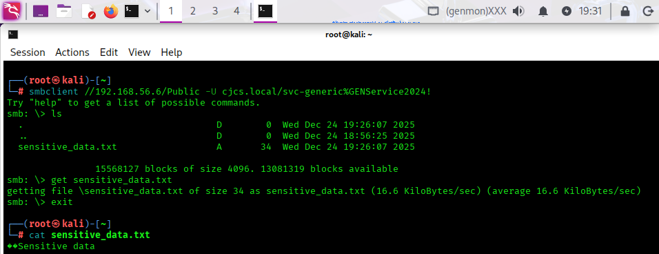Downloading it from KALI via smbclient.