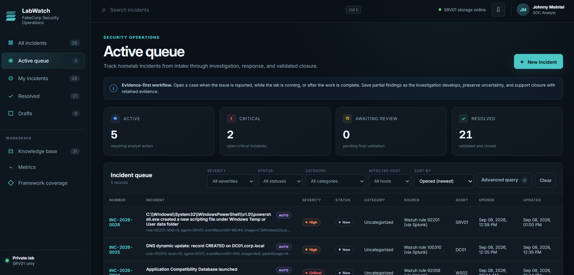 The LabWatch incident management portal.