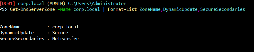 Default settings on DC01