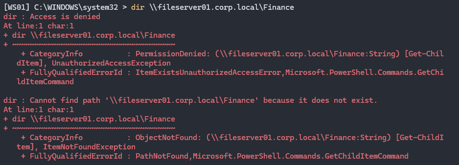 WS01 authenticating to the injected record by attempting to access the false file server