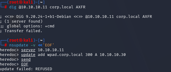 Kali is now refused from obtaining or updating DNS records
