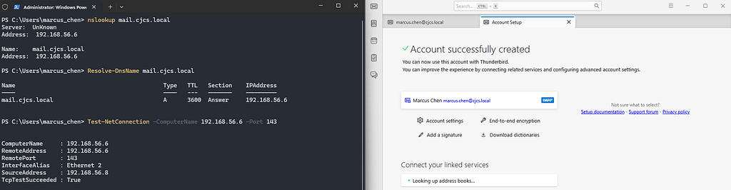 Account created in Mozilla Thunderbird on MGR1.